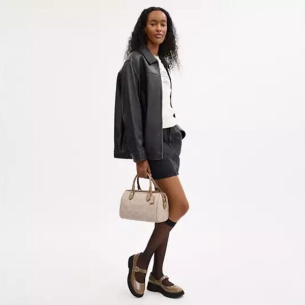 Coach CY679 Rowan Satchel Bag In Blocked Signature Canvas in Sand/Tan - Image 12