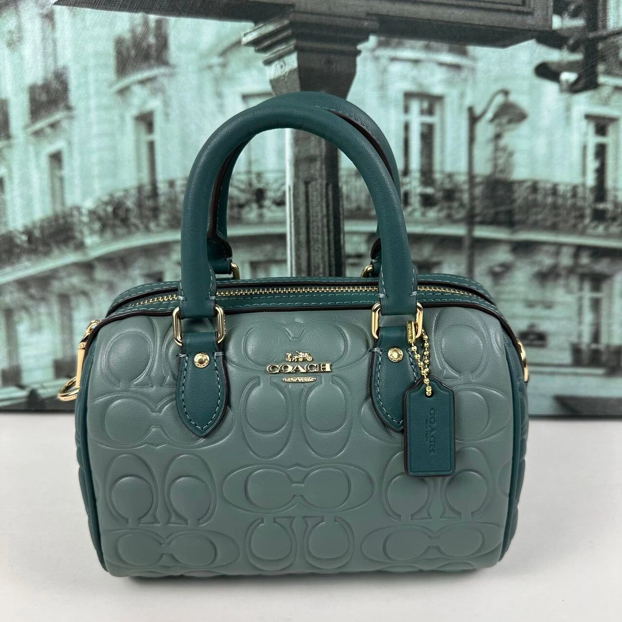 Coach CY744 Mini Rowan Crossbody Bag In Blocked Signature IN Dark Turquoise