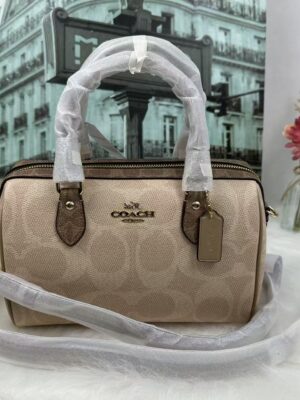 Coach CY679 Rowan Satchel Bag In Blocked Signature Canvas in Sand/Tan