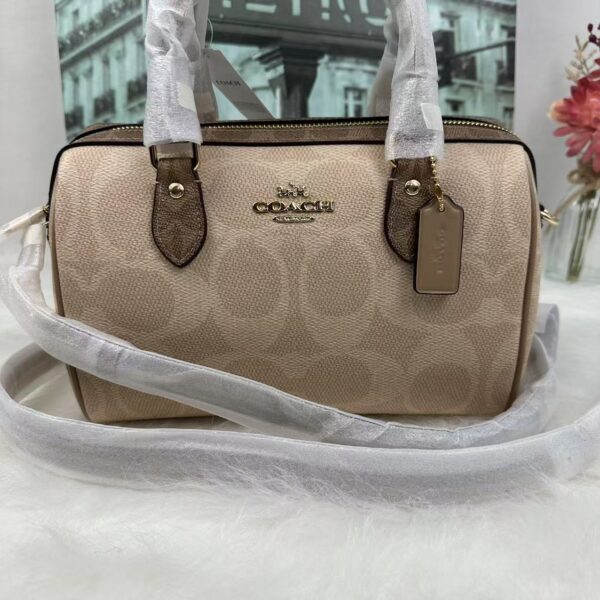Coach CY679 Rowan Satchel Bag In Blocked Signature Canvas in Sand/Tan - Image 4