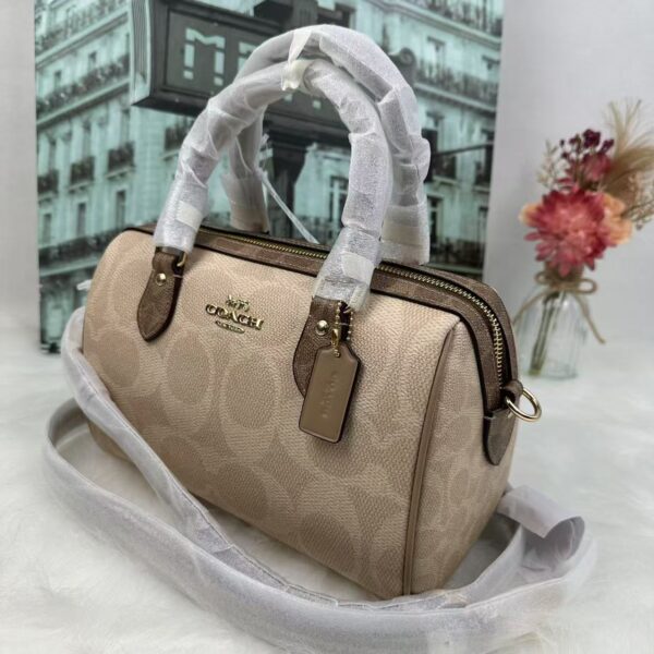 Coach CY679 Rowan Satchel Bag In Blocked Signature Canvas in Sand/Tan - Image 3