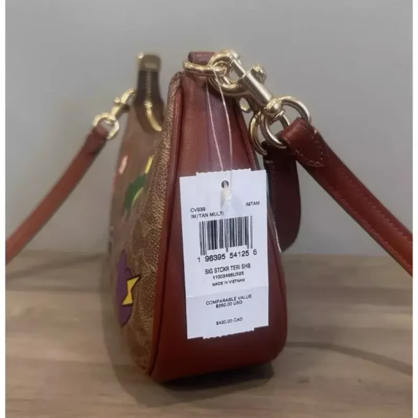 Coach CV939 Teri Shoulder Bag In Signature Canvas Tan Multi - Image 6