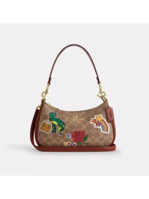 Coach CV939 Teri Shoulder Bag In Signature Canvas Tan Multi