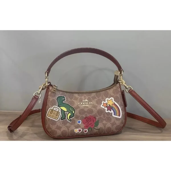 Coach CV939 Teri Shoulder Bag In Signature Canvas Tan Multi - Image 8