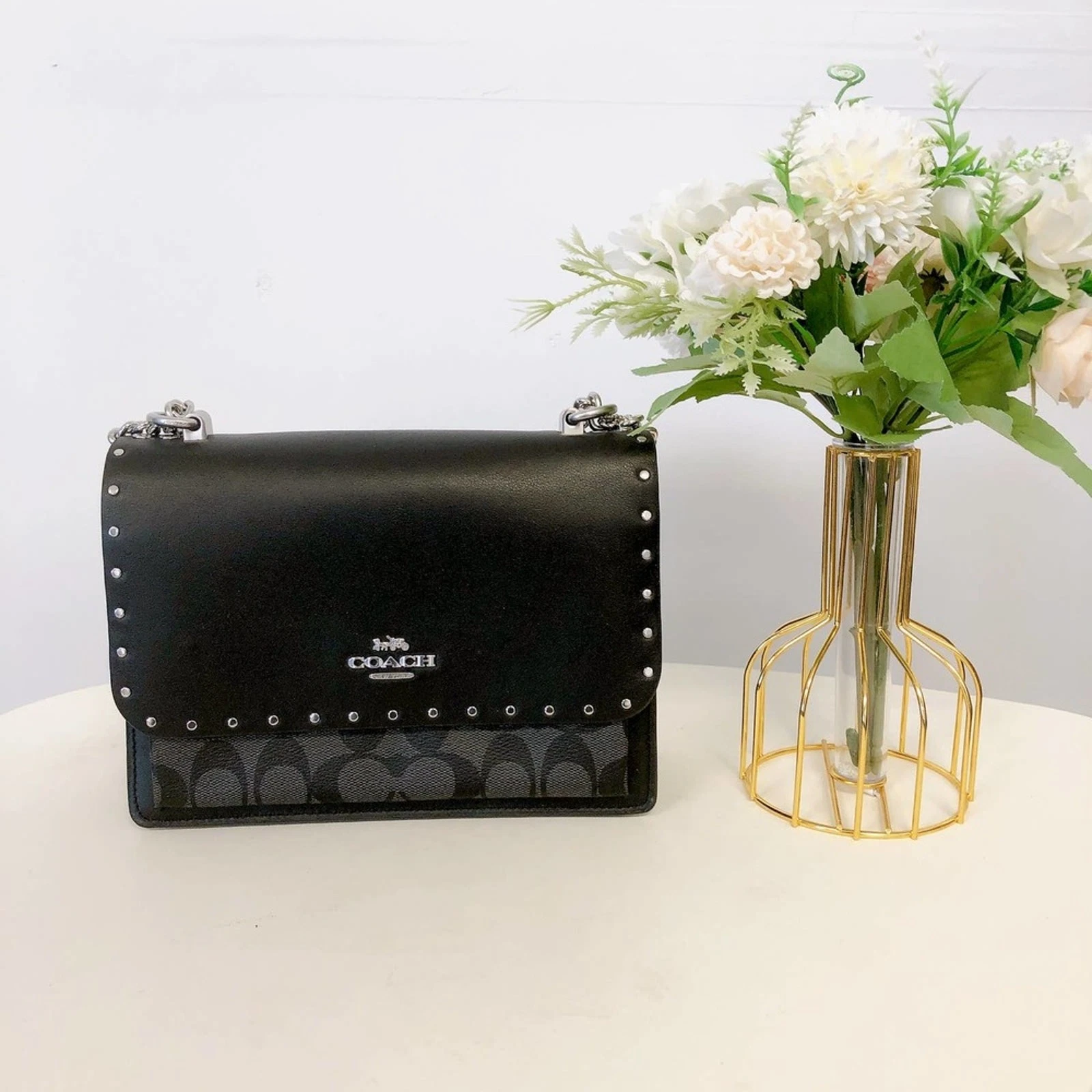 Coach 90400 Klare Crossbody In Signature Canvas With Rivets In Black/Khaki Multi