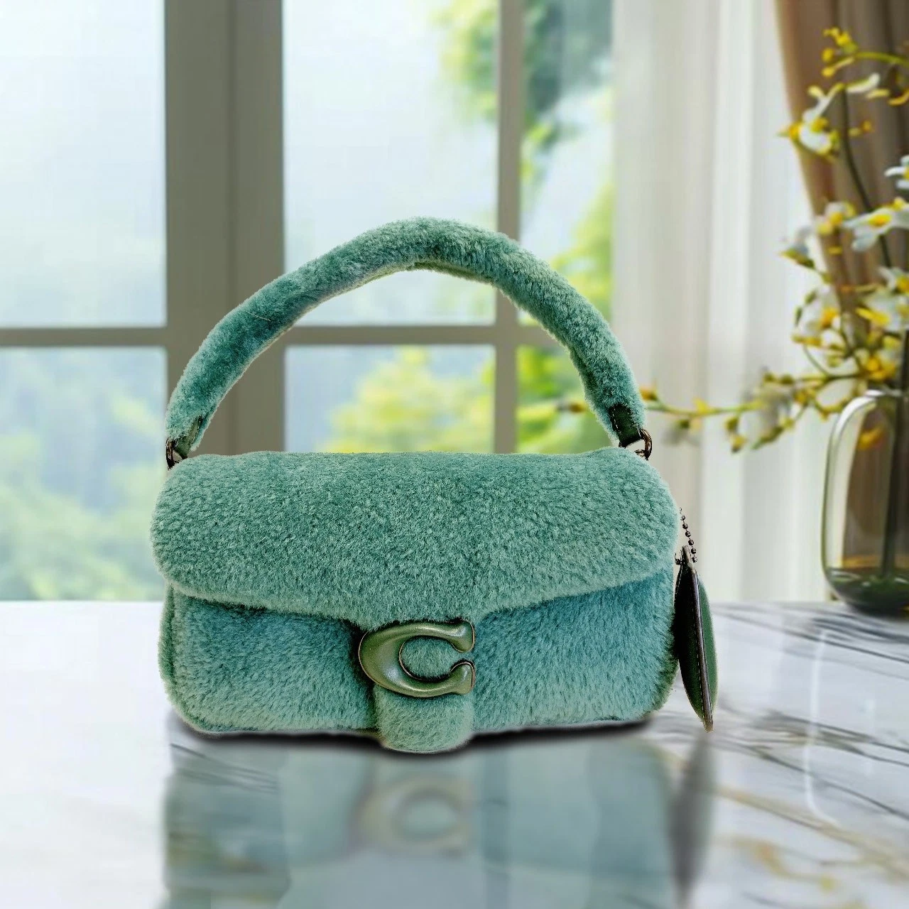 Coach CC445 Pillow Tabby Shoulder Bag 26 In Shearling IN Green