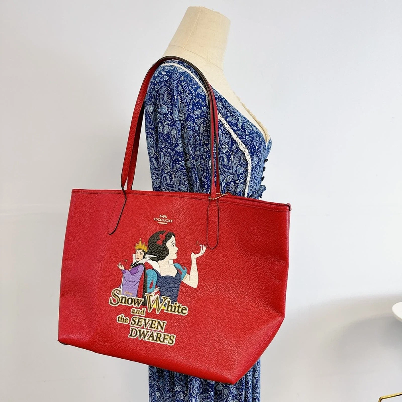 Coach CC162 Disney X Coach City Tote With Signature Canvas IN Red Apple Multi