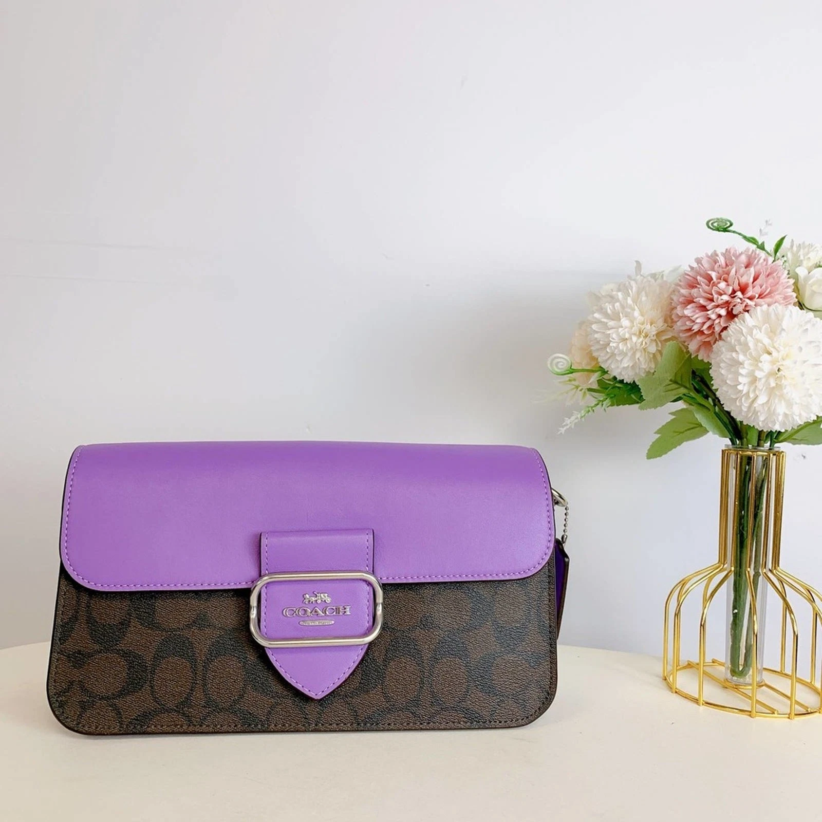Coach CJ617 Morgan Shoulder Bag In Signature Canvas IN Brown Iris