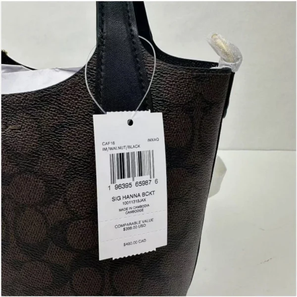 Coach CAF16 Hanna Bucket Bag In Signature Canvas IN Walnut/Black - Image 9