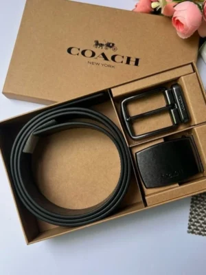 Coach CW362 Boxed Plaque And Harness Buckle Cut To Size Reversible Belt, 38 Mm