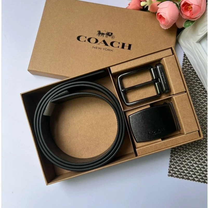 Coach CW362 Boxed Plaque And Harness Buckle Cut To Size Reversible Belt, 38 Mm