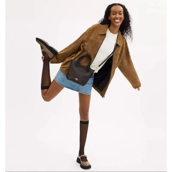 Coach CAF16 Hanna Bucket Bag In Signature Canvas IN Walnut/Black - Image 6