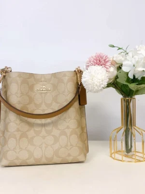 Coach CA582 Mollie Bucket Bag 22 In Signature Canvas IN Lt Khaki Lt Saddle