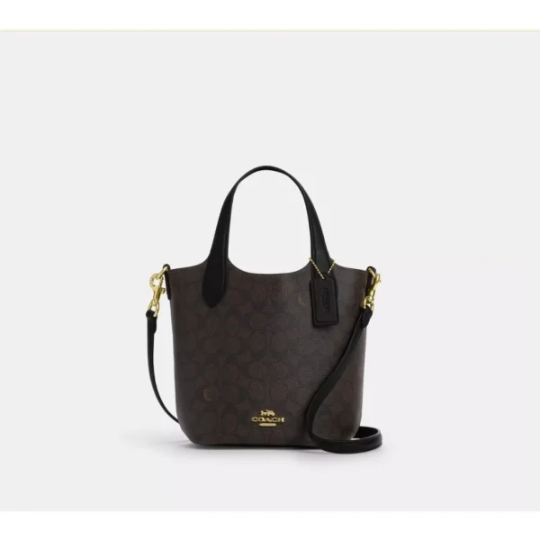 Coach CAF16 Hanna Bucket Bag In Signature Canvas IN Walnut/Black - Image 4