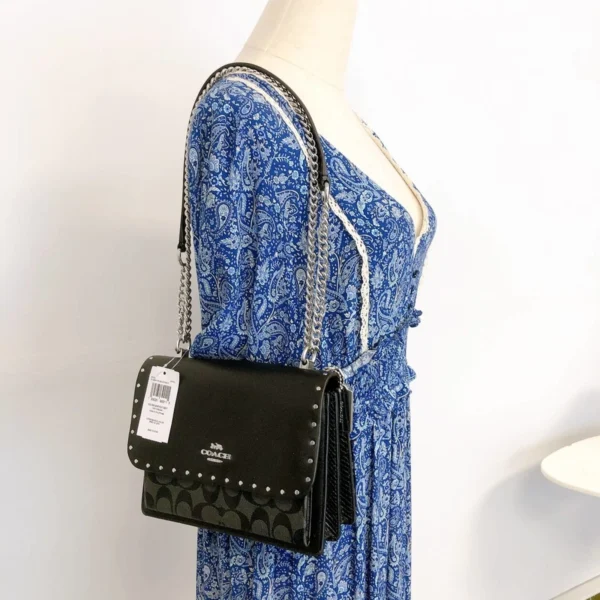 Coach 90400 Klare Crossbody In Signature Canvas With Rivets In Black/Khaki Multi - Image 8