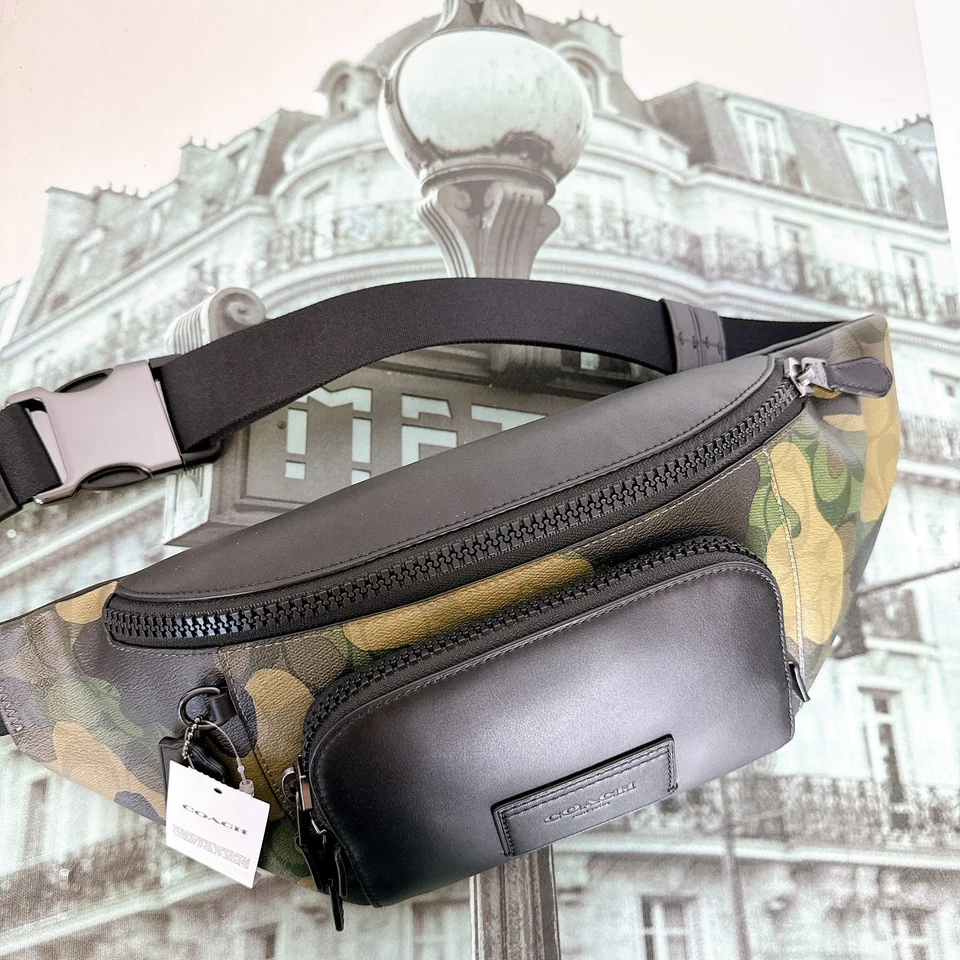 Coach CM184 Track Belt Bag In Signature Canvas With Camo Print IN Green Multi