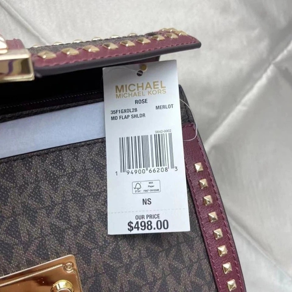 Michael Kors Rose 35F1GX0L2B Medium Flap Shldr Messenger Bag In Merlot - Image 6